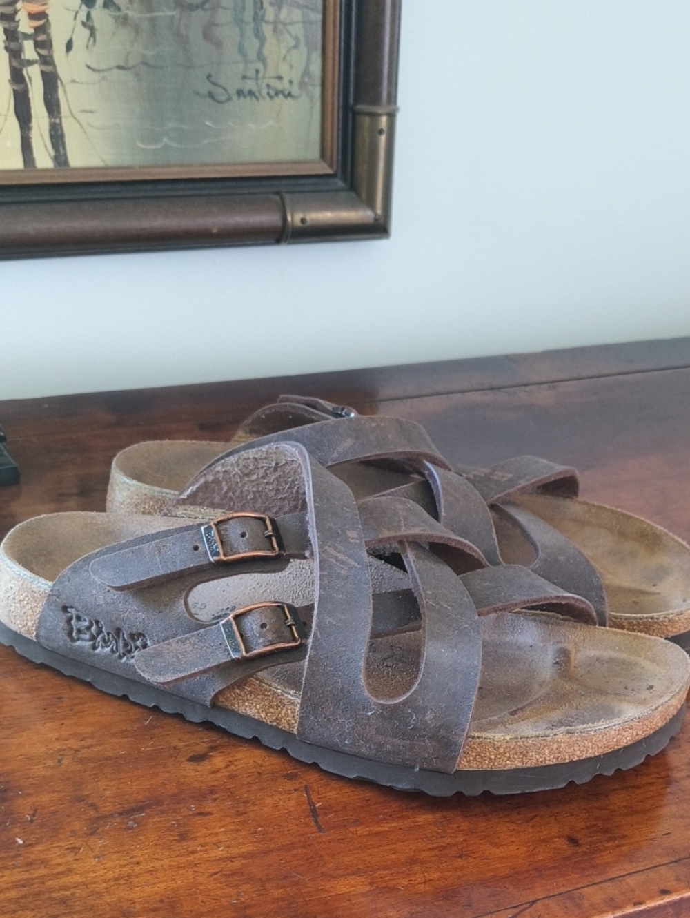 Birkis Calais Dark Brown Leather Dual-Strap Slide Sandals